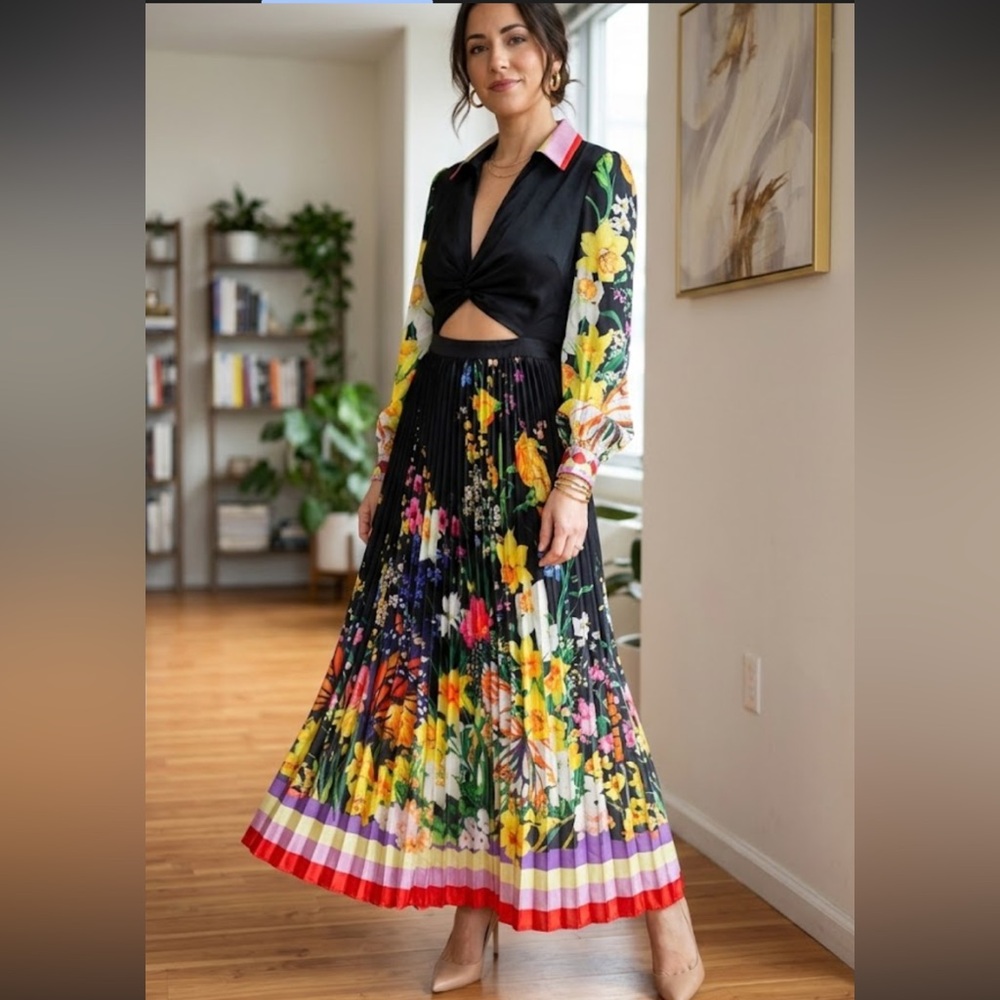 L'ATISTE Black Floral Maxi Skirt